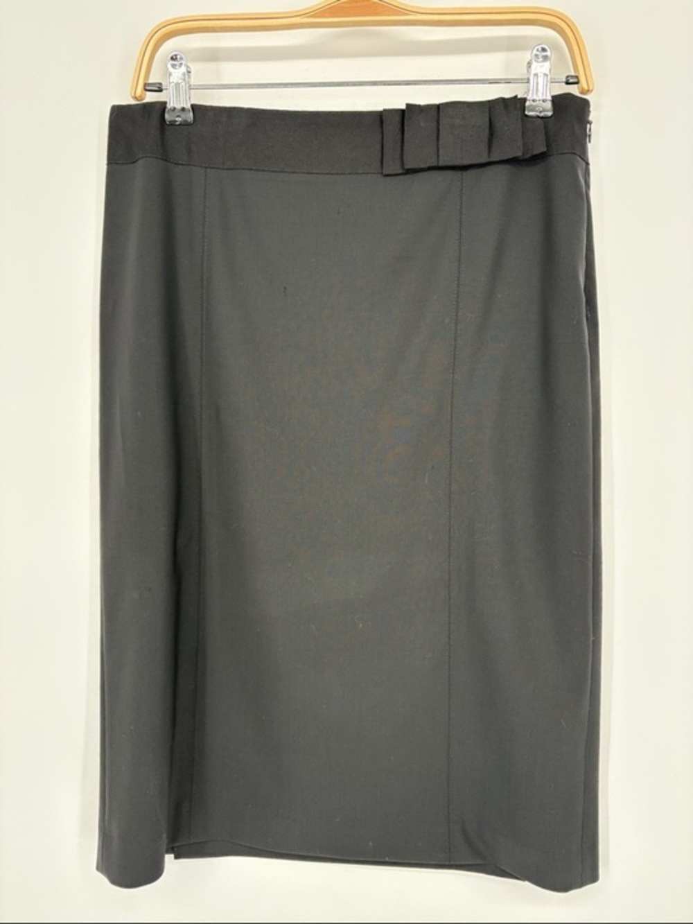 👾 Theory wool Black Pencil Skirt with grosgrain Waist Bow double back vent